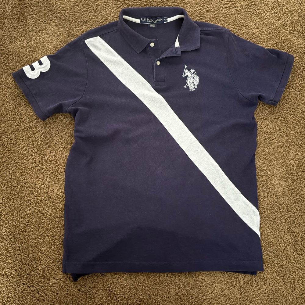 U.S. Polo Assn. Dark Blue Polo with White Diagonal